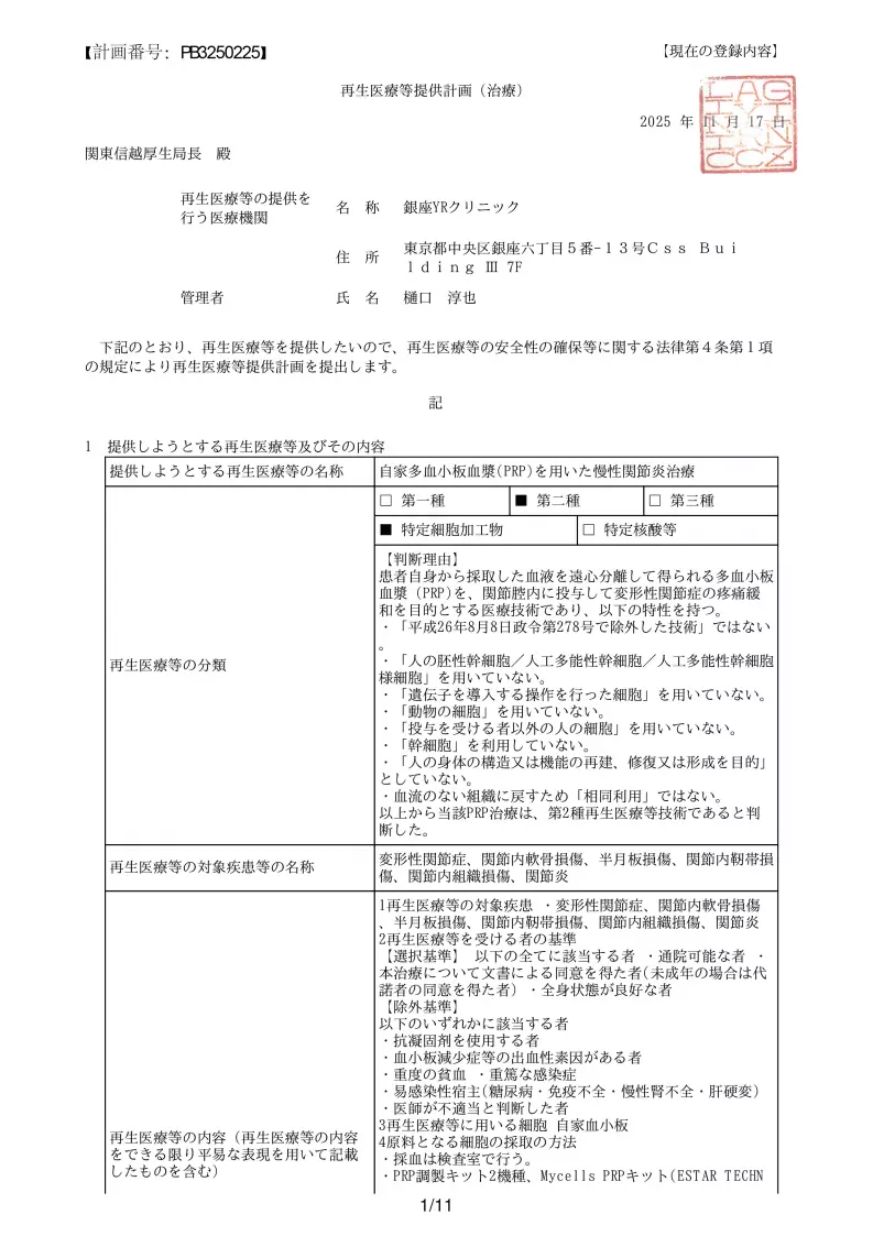 銀座YRクリニック 許可・資格