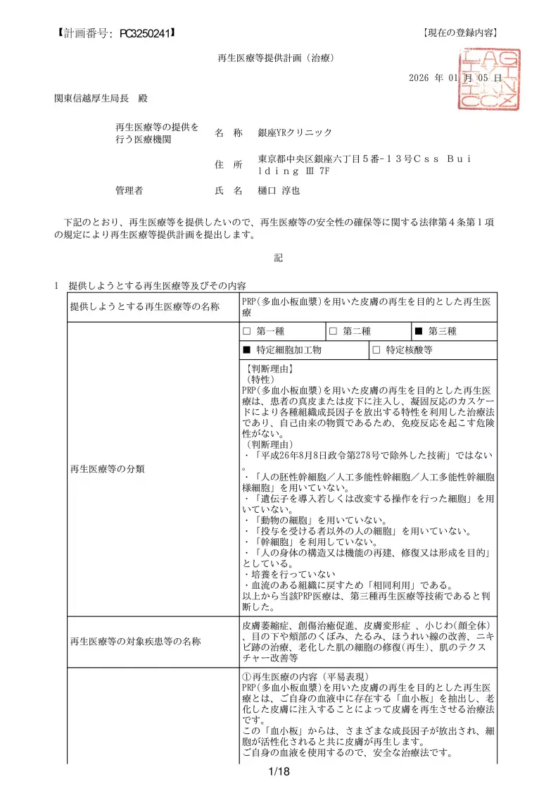 銀座YRクリニック 許可・資格