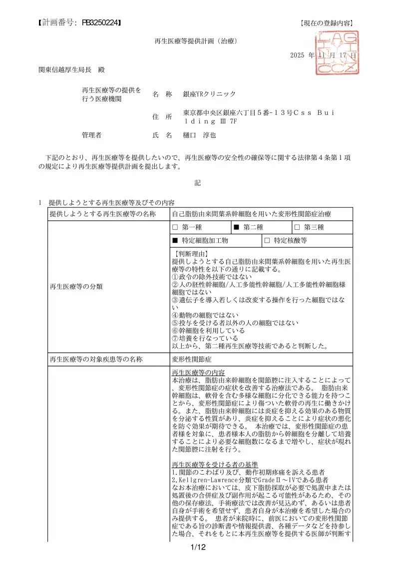 銀座YRクリニック 許可・資格