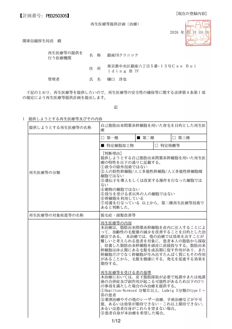 銀座YRクリニック 許可・資格